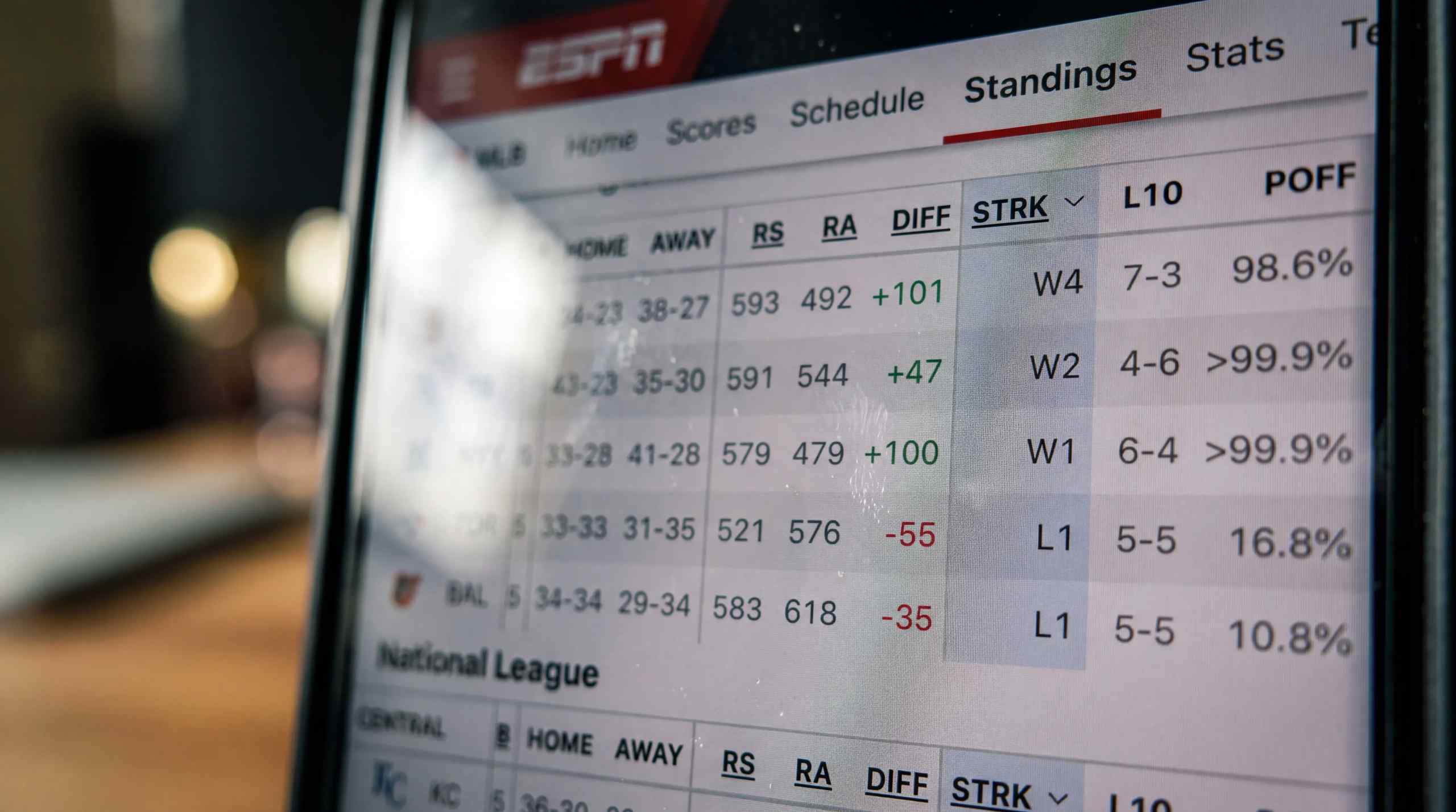 A laptop screen with MLB stats.